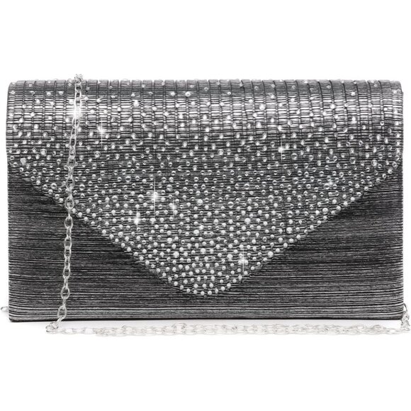⚡Women's Magnetic Closure Chain Strap Crossbody Envelope Gray Clutch Handbag - Picture 1 of 6